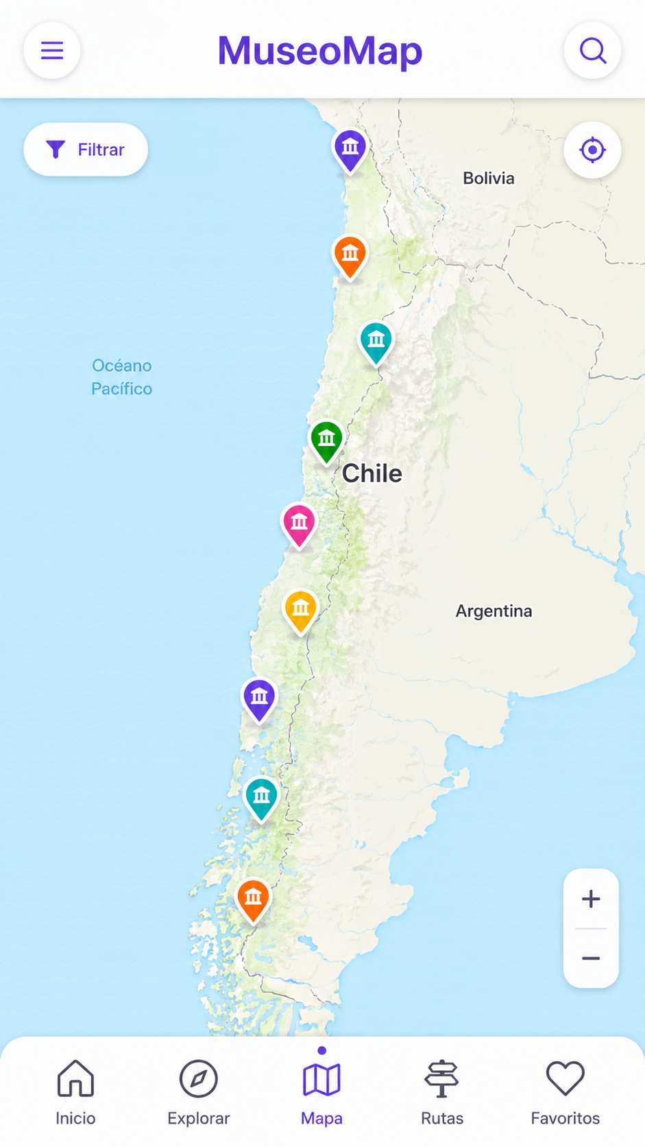 Mapa de museos cerca de ti en la app MuseoMap Chile